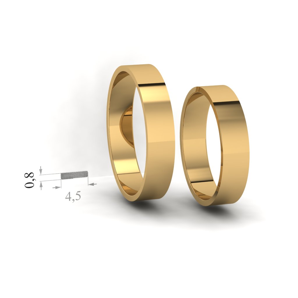 Золотые средние обручальные кольца. Ширина 4,5мм, высота 0,8мм