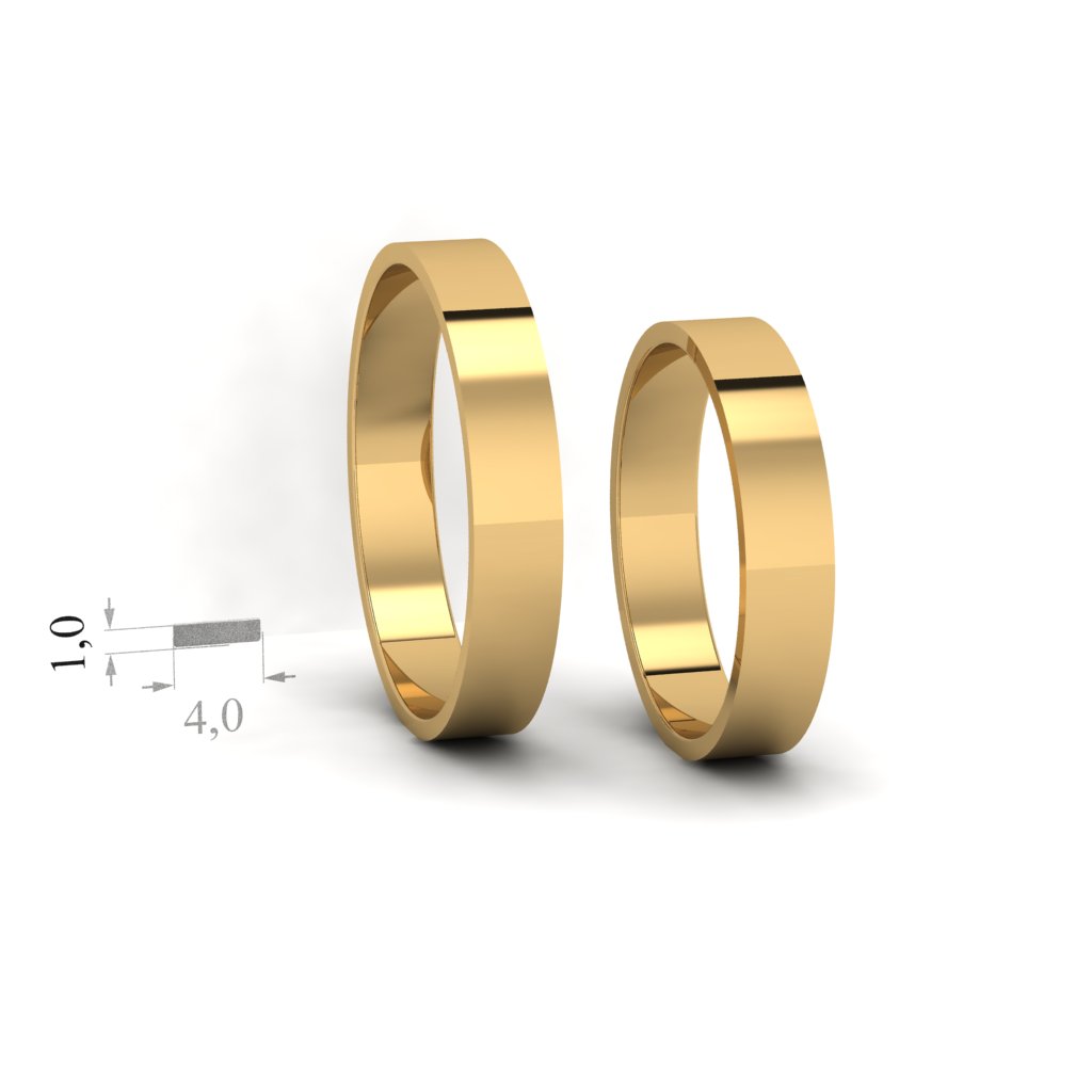 Золотые средние обручальные кольца. Ширина 4,0мм, высота 1,0мм