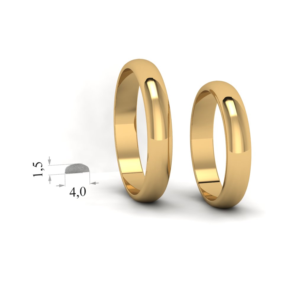 Золотые средние обручальные кольца. Ширина 1,5мм, высота 4,0мм