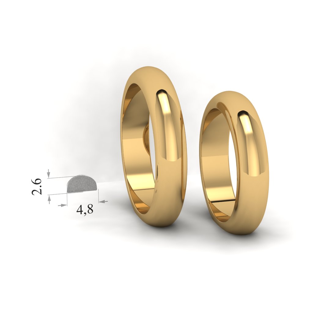Золотые масивные обручальные кольца. Ширина 4,8мм, высота 2,6мм
