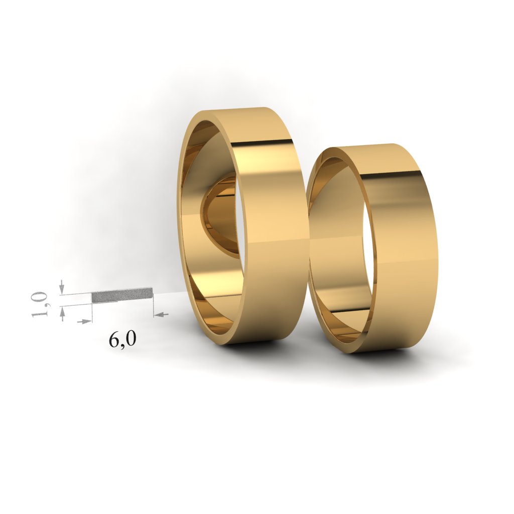 Золотые широкие обручальные кольца. Ширина 6,0мм, высота 1,0мм