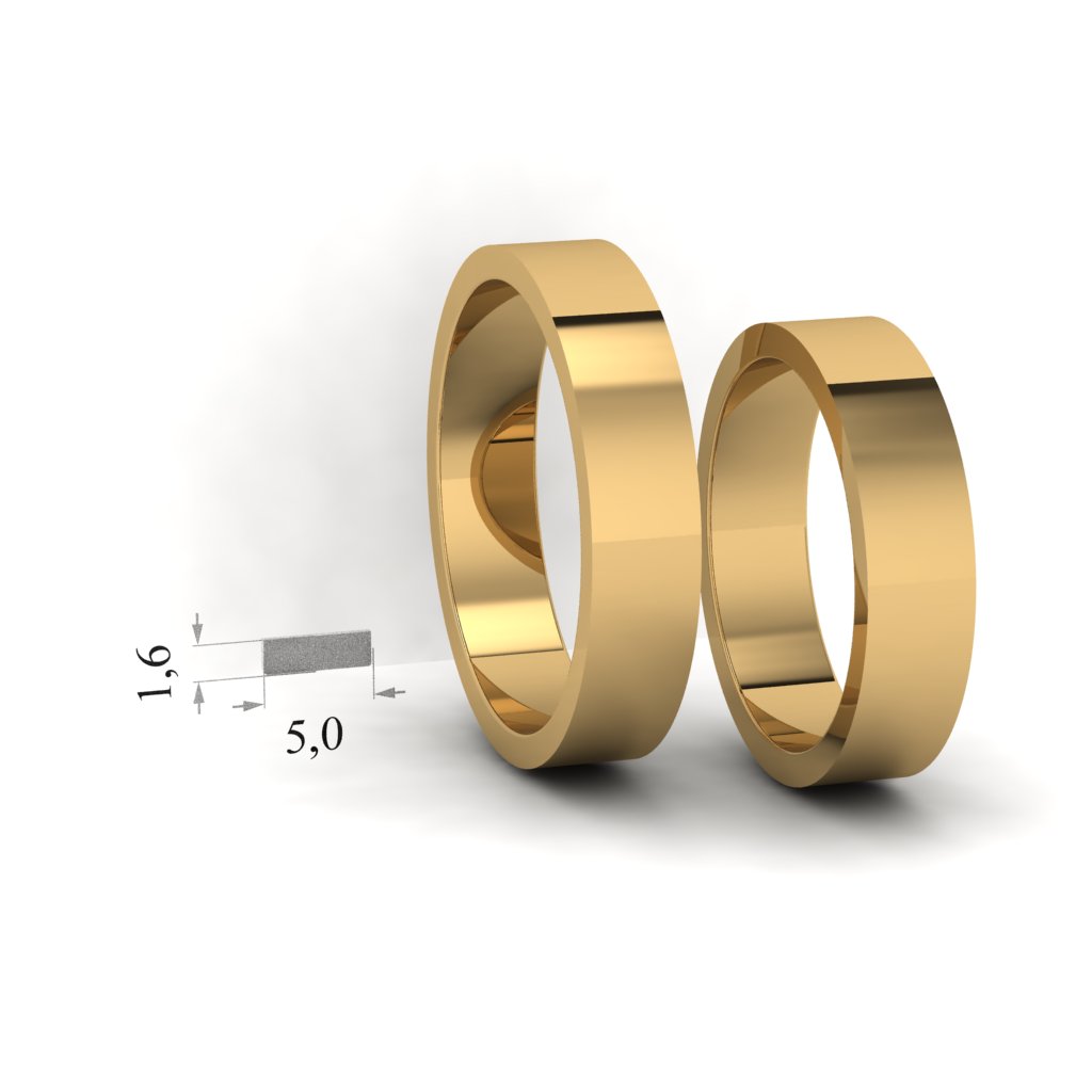 Золотые широкие обручальные кольца. Ширина 5,0мм, высота 1,6мм