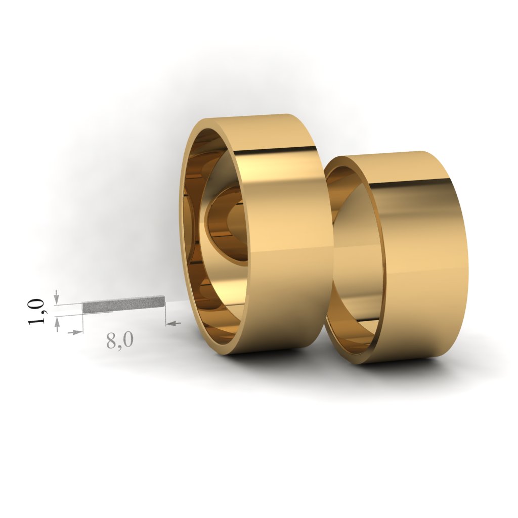 Золотые широкие обручальные кольца. Ширина 8,0мм, высота 1,0мм