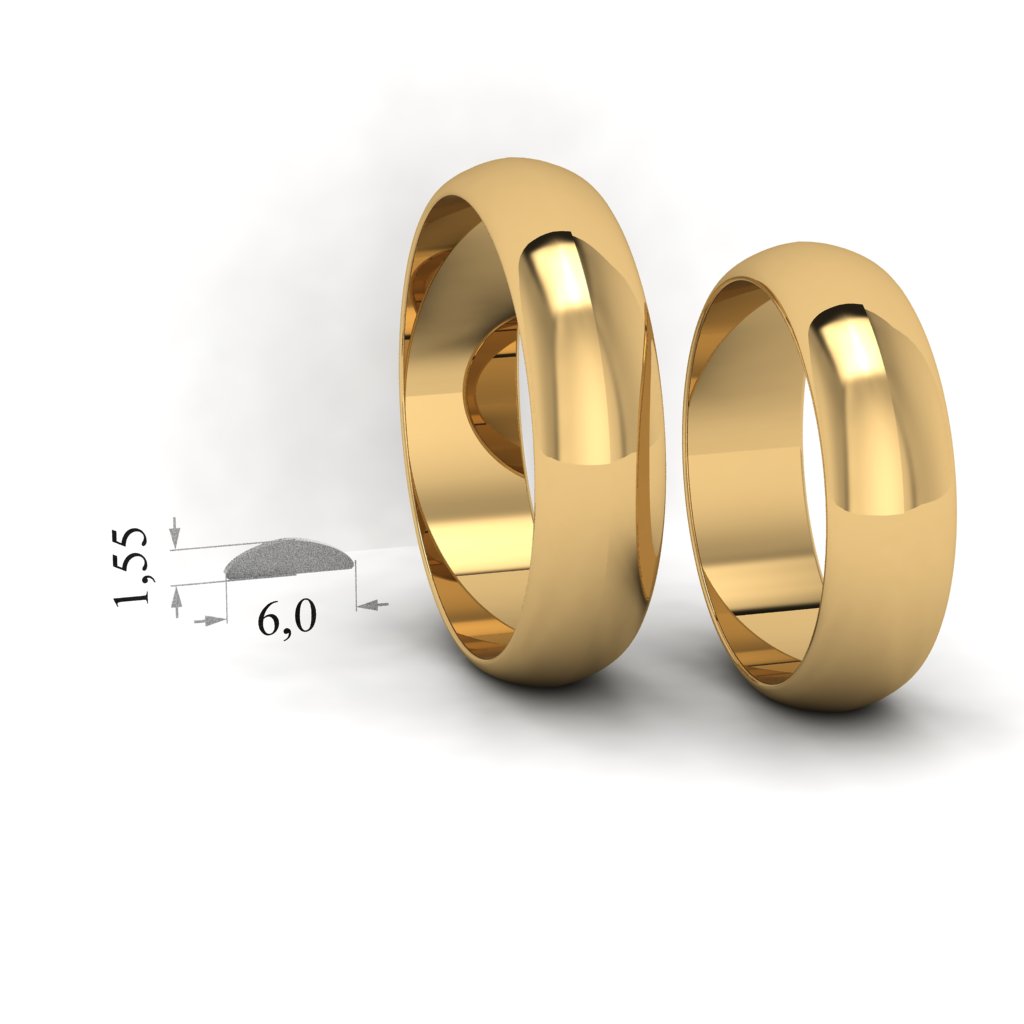 Золотые широкие обручальные кольца. Ширина 6,0мм, высота 1,55мм