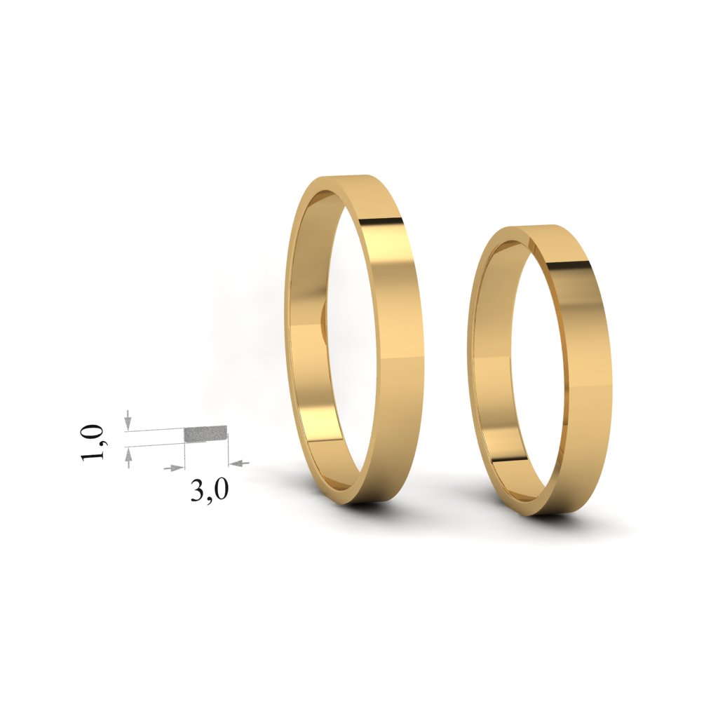 Золотые узкие обручальные кольца. Ширина 3,0мм, высота 1,0мм